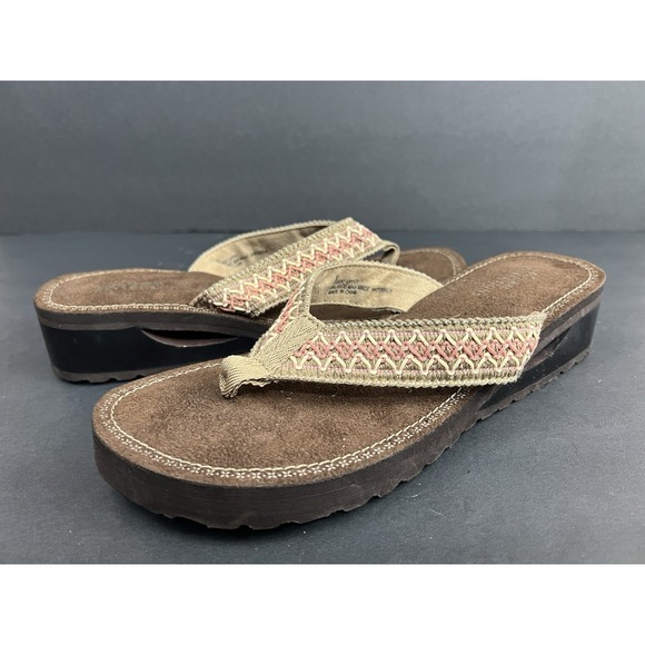 Natural Reflections Shoes - Women Comfort Woven Thong Sandals Slide On Sz 9 Platform Boho Earthy Natural